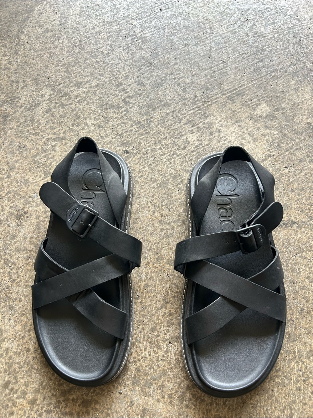 Chaco Women's Black Leather Crisscross Buckle Sandals